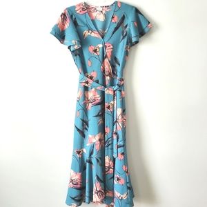 A New Day Faux Wrap Blue Floral dress
